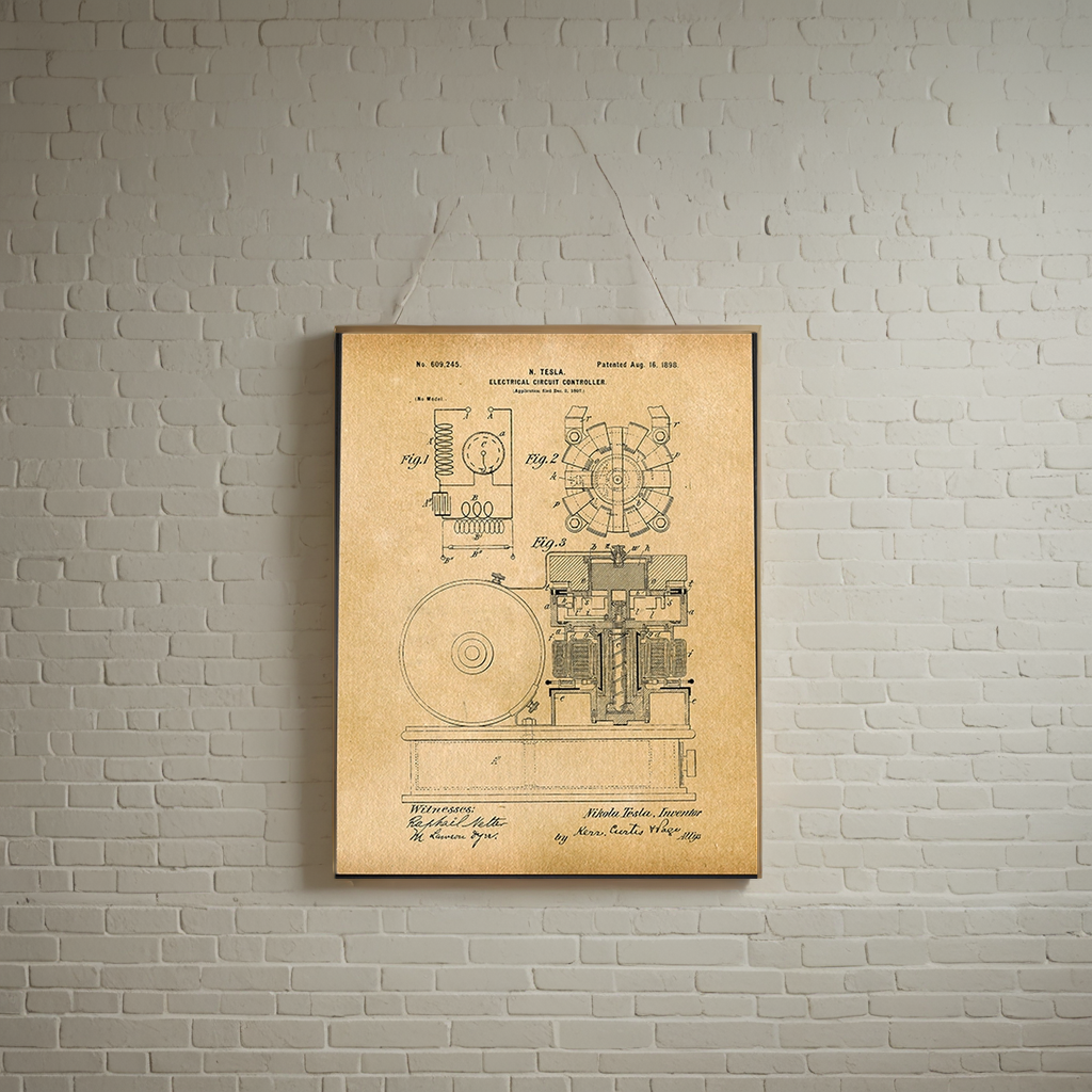 Tesla Circuit Controller 1896 Patent Art Print