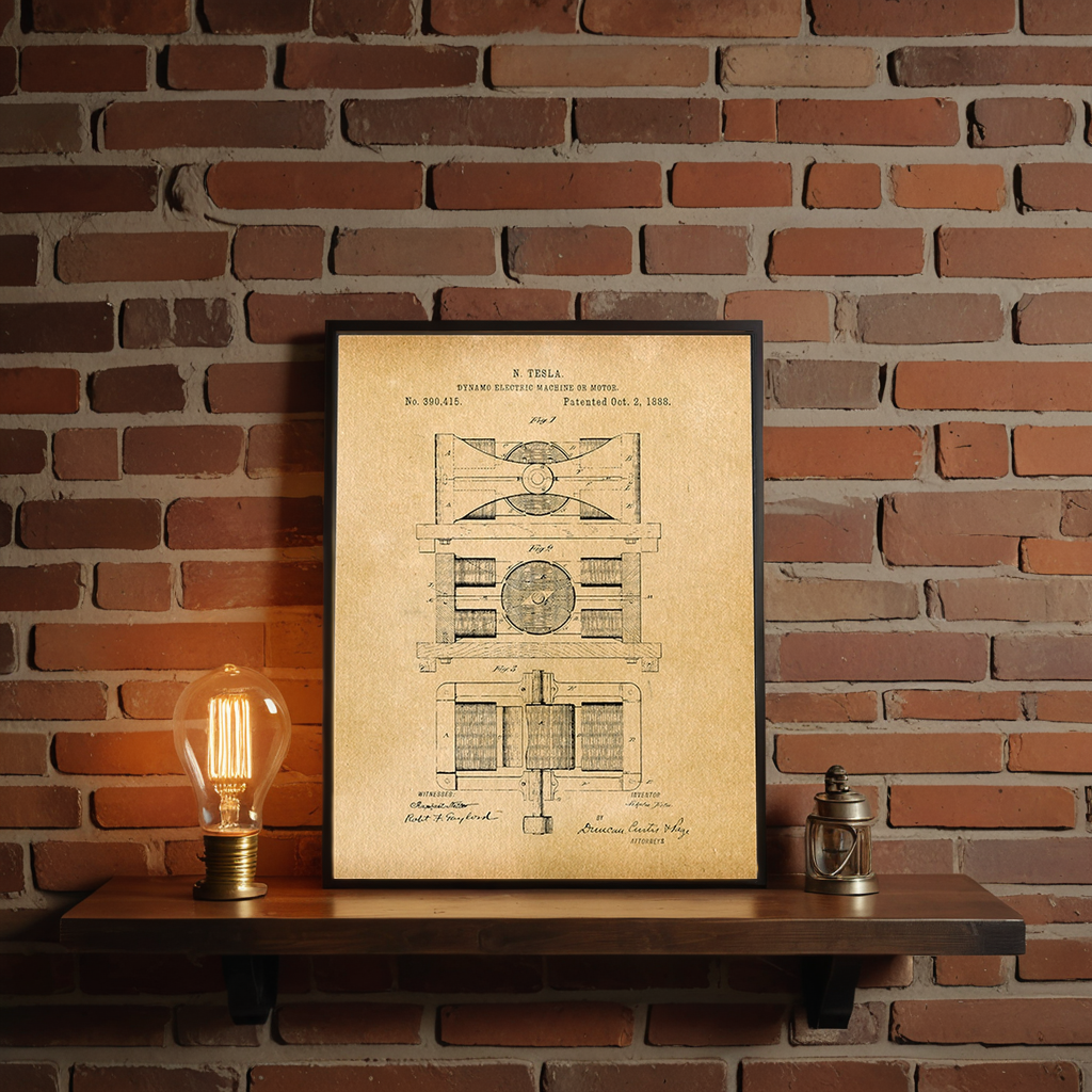 Tesla Dynamo Machine 1888 Patent Art Print