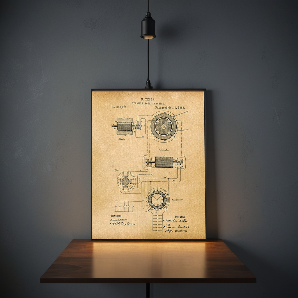 Tesla Dynamo Machine (2) 1888 Patent Art Print