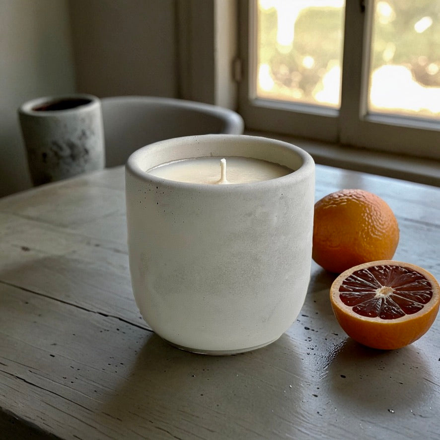 Blood Orange & Amber Soy Candle in Minimalist Concrete Vessel