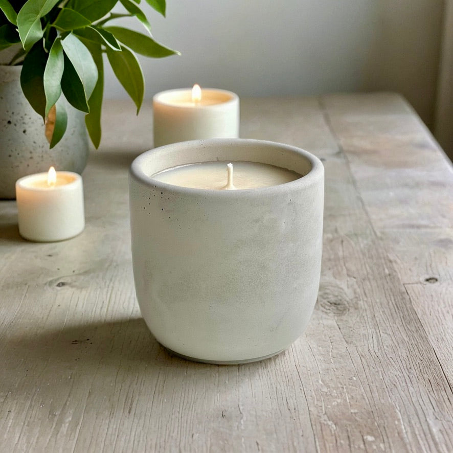 Lavender & Sandalwood Soy Candle in Minimalist Concrete Vessel