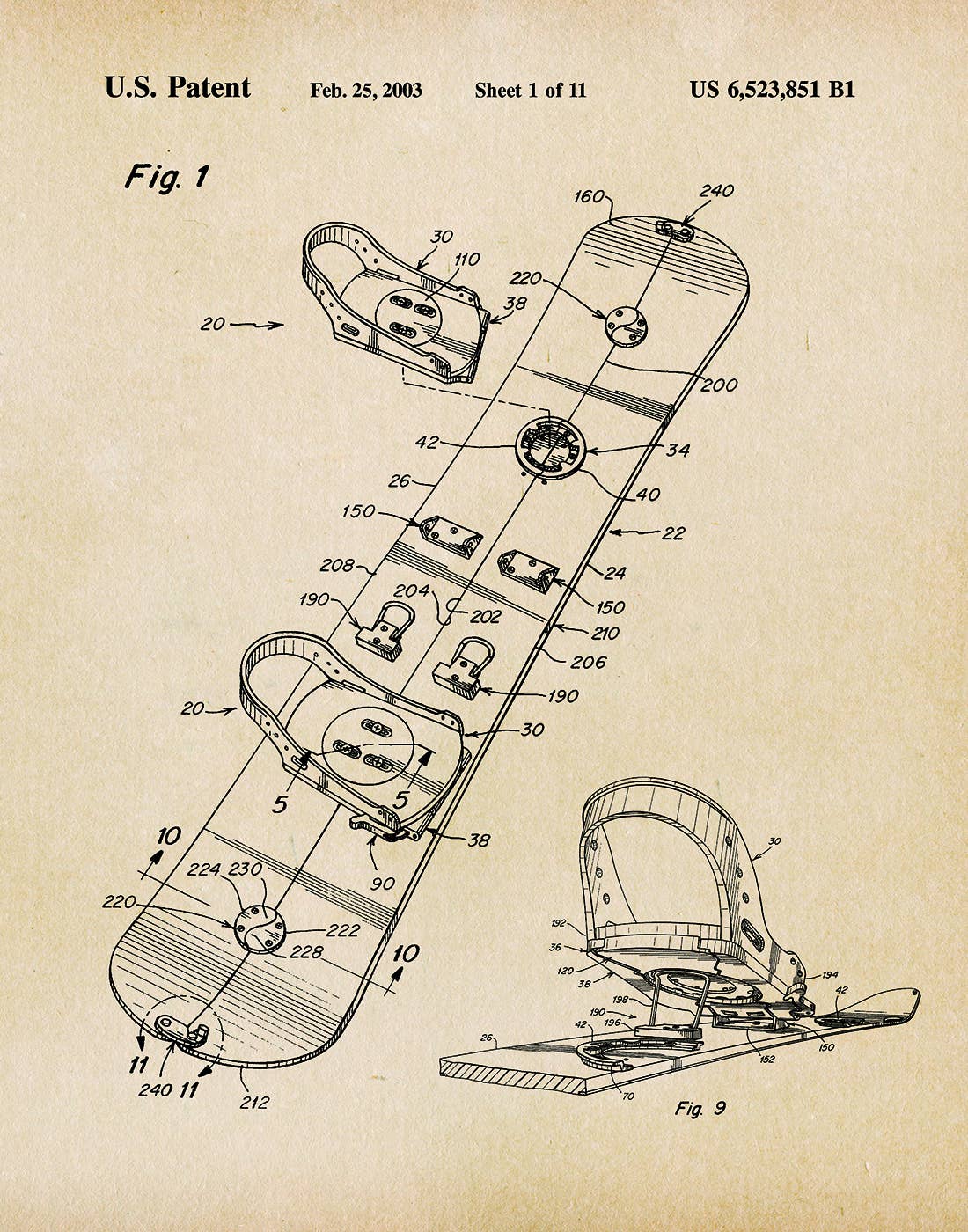 Snowboard 2003 Patent Art Print