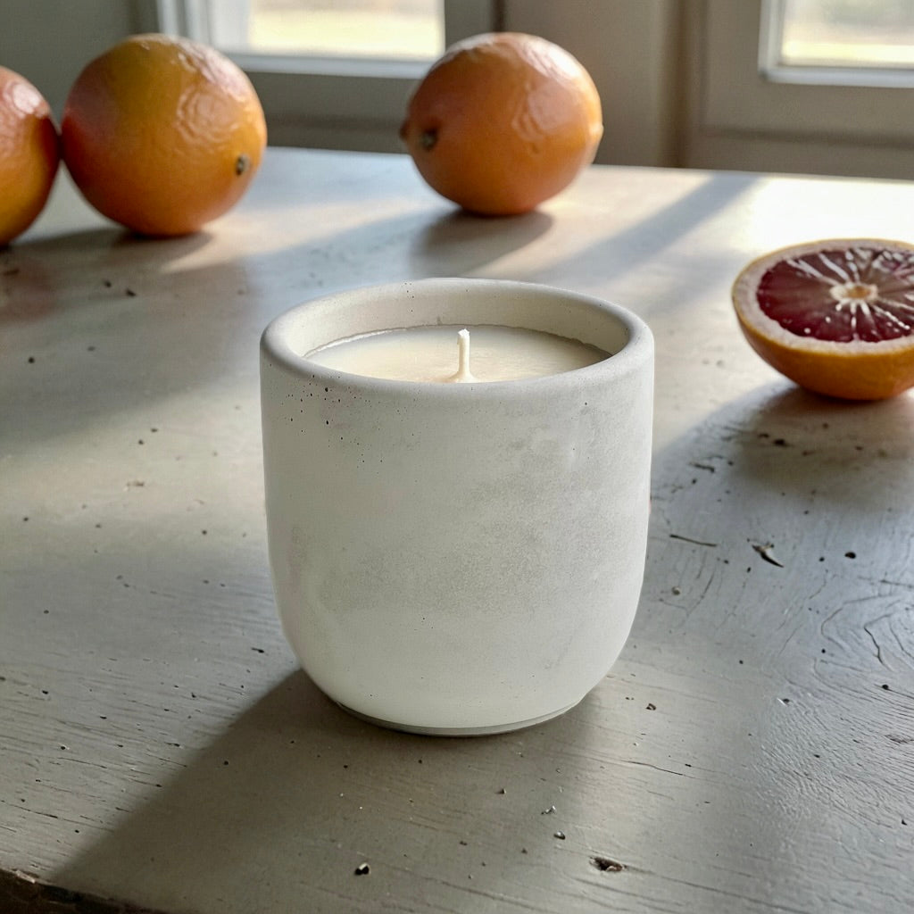 Bergamot & Blood Orange Soy Candle in Minimalist Concrete Vessel