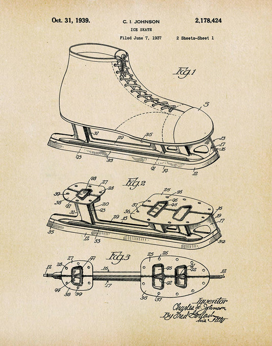 Ice Skate 1937 Patent Art Print