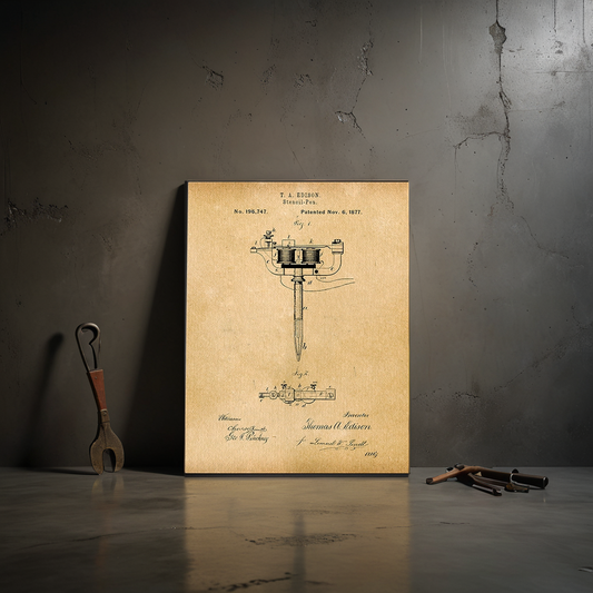 Stencil Pen Tattoo 1877 Patent Art Print