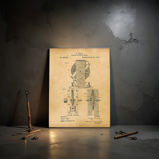 Tesla Electro Magnetic Motor 1889 Patent Art Print