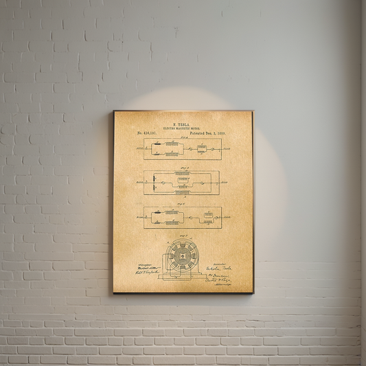 Tesla Electro Magnetic Motor (2) 1889 Patent Art Print