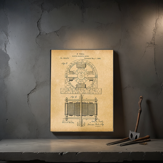 Tesla Electro Magnetic Motor 1888 Patent Art Print