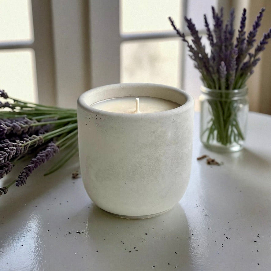 Lavender & Sandalwood Soy Candle in Minimalist Concrete Vessel
