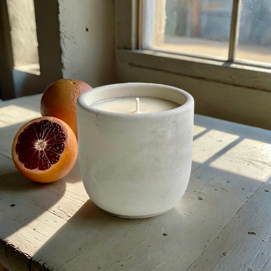 Blood Orange & Amber Soy Candle in Minimalist Concrete Vessel