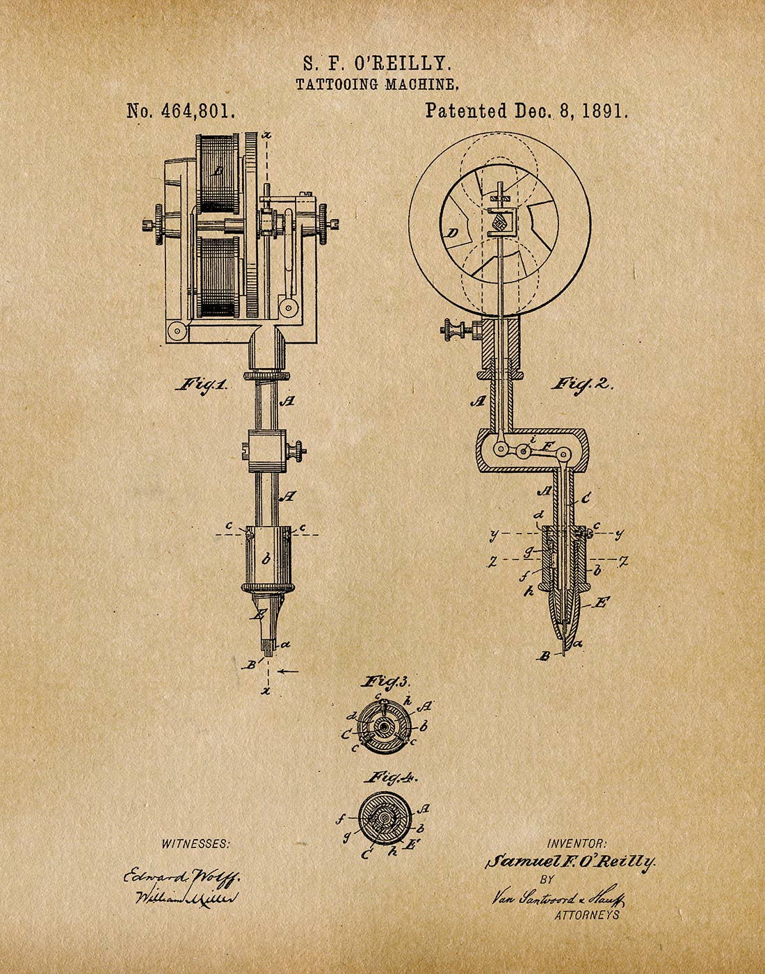 Tattooing Machine 1891 Patent Art Print