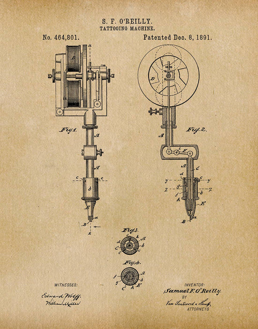 Tattooing Machine 1891 Patent Art Print