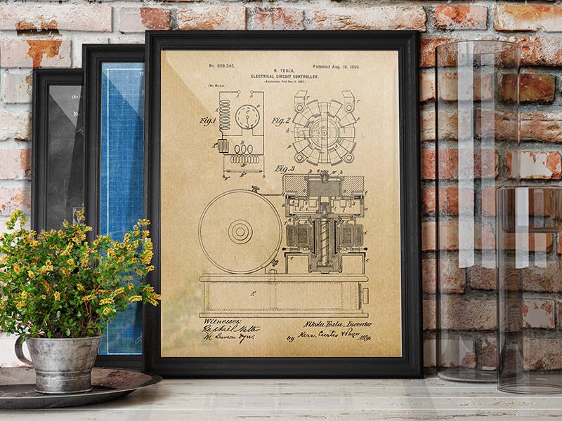 Tesla Circuit Controller 1896 Patent Art Print