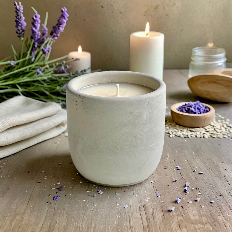 Lavender & Sandalwood Soy Candle in Minimalist Concrete Vessel