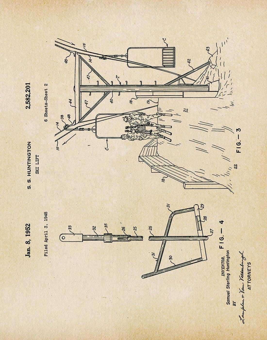 Ski Lift 1952 Patent Art Print