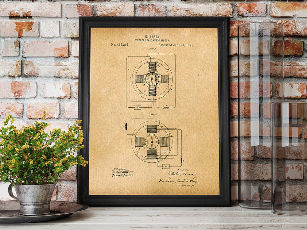 Tesla Electro Magnetic Motor 1891 Patent Art Print