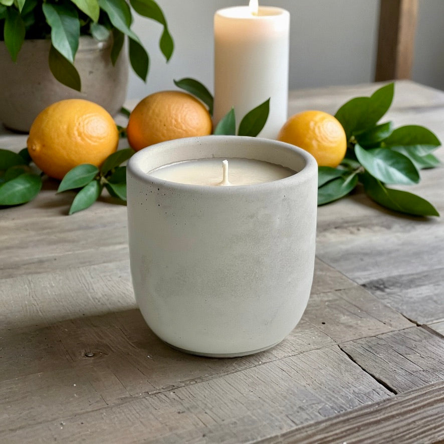 Bergamot & Blood Orange Soy Candle in Minimalist Concrete Vessel