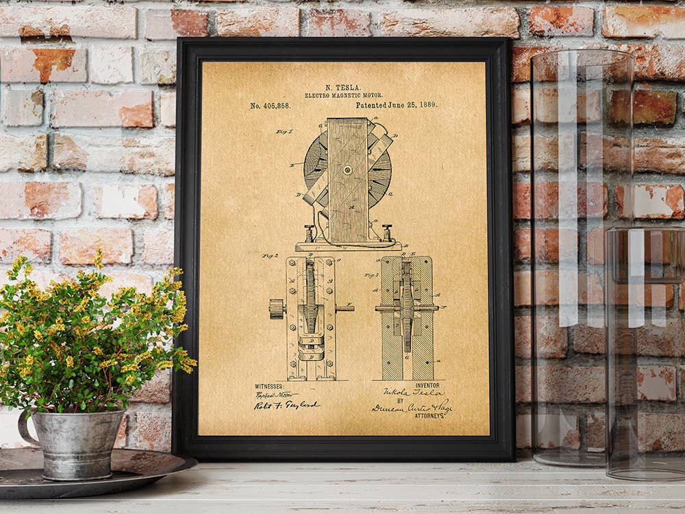 Tesla Electro Magnetic Motor 1889 Patent Art Print