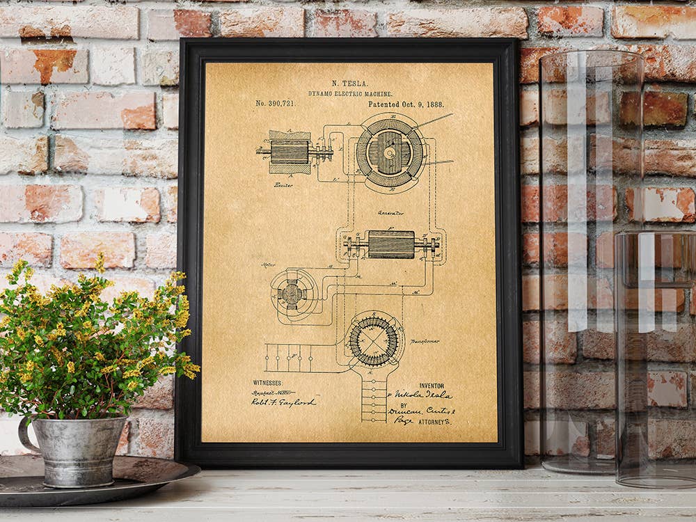 Tesla Dynamo Machine (2) 1888 Patent Art Print