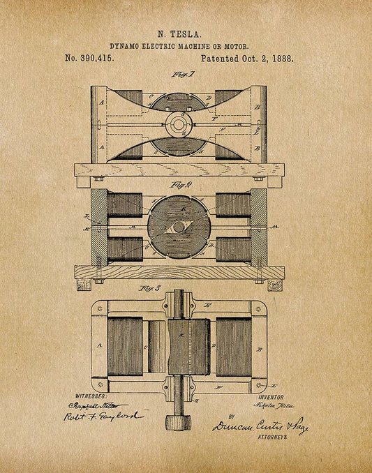 Tesla Dynamo Machine 1888 Patent Art Print