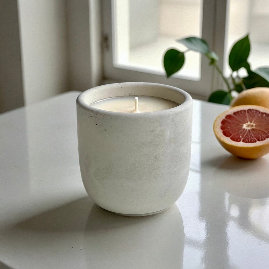 Grapefruit & Mangosteen Soy Candle in Minimalist Concrete Vessel
