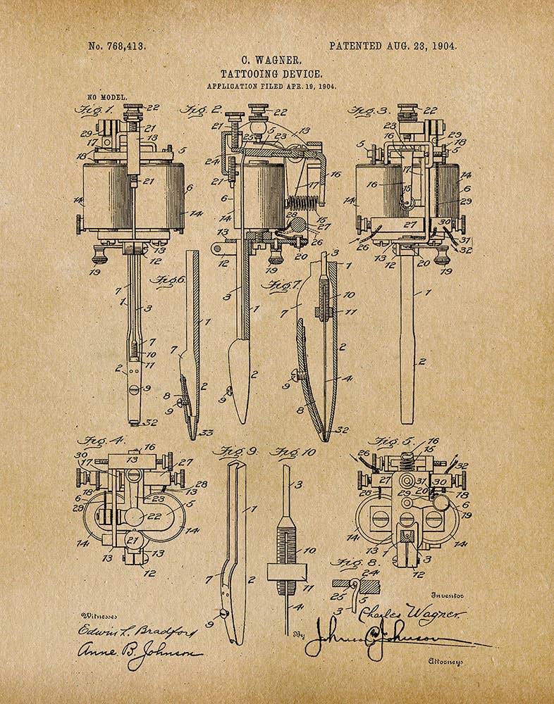 Tattooing Device 1904 Patent Art Print