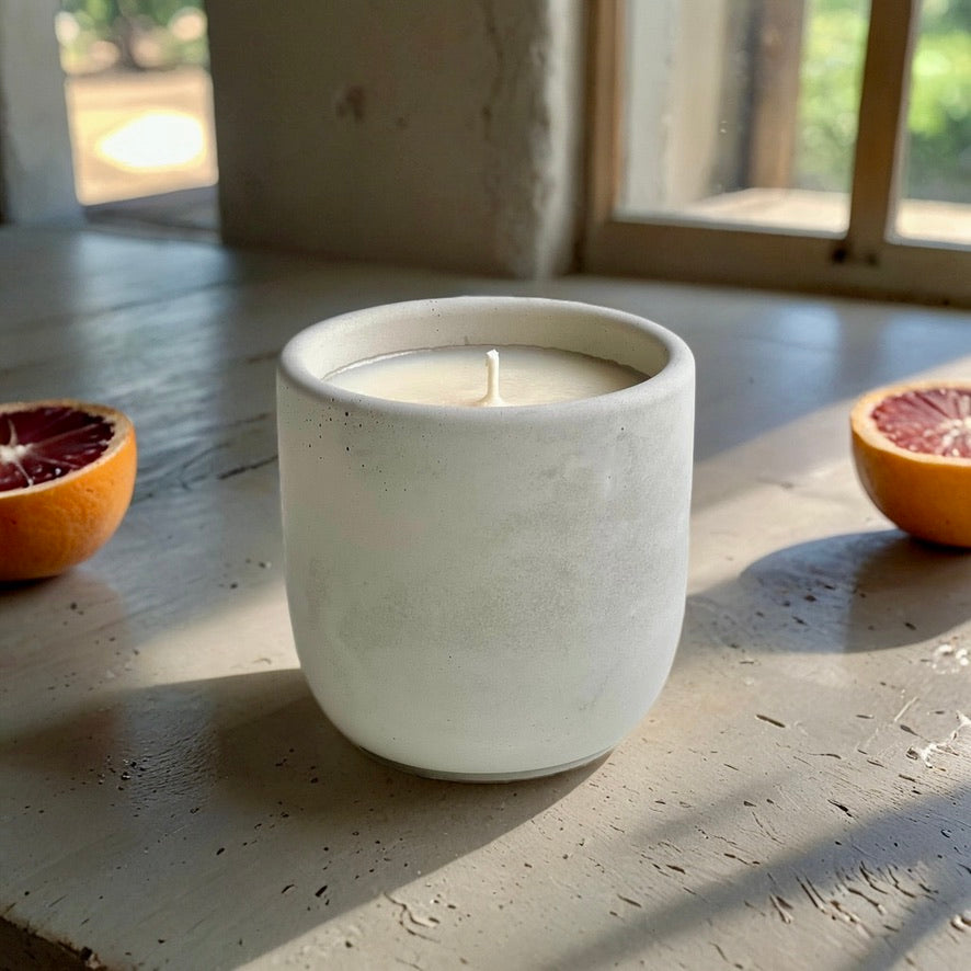 Bergamot & Blood Orange Soy Candle in Minimalist Concrete Vessel
