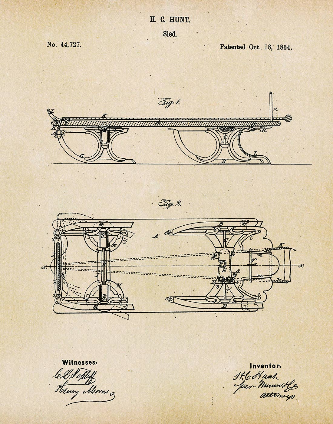 Sled 1864 Patent Art Print