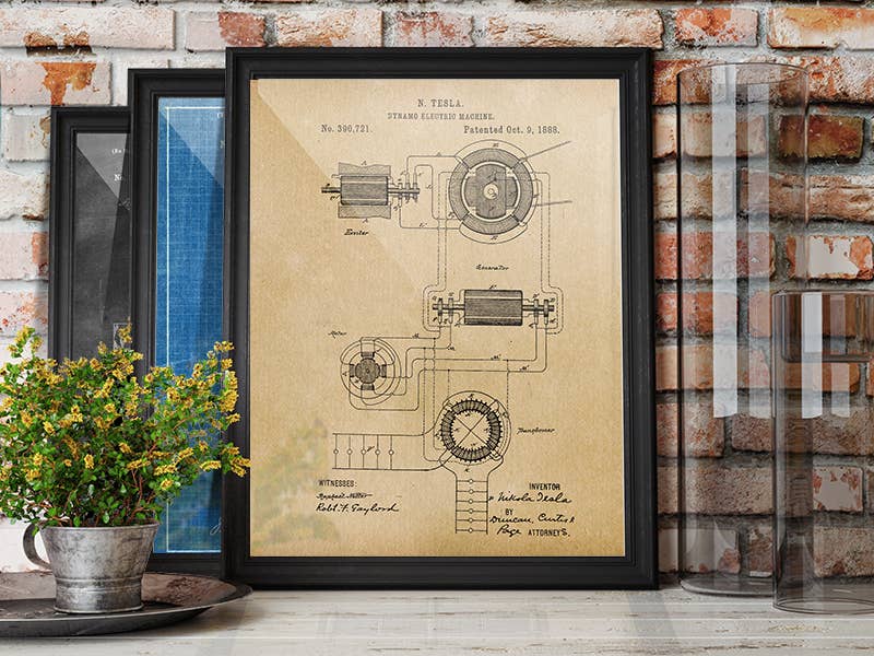 Tesla Dynamo Machine (2) 1888 Patent Art Print