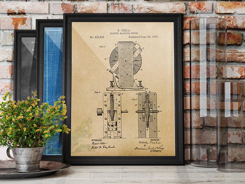 Tesla Electro Magnetic Motor 1889 Patent Art Print