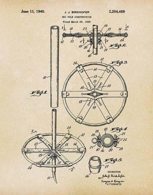 Ski Pole 1939 Patent Art Print