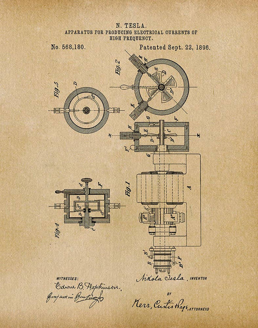 Tesla Apparatus 1896 Patent Art Print