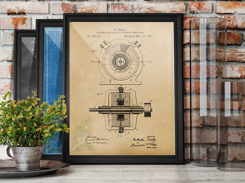 Tesla Generator 1891 Patent Art Print